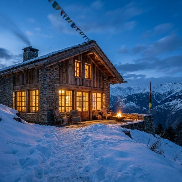 Himachal Pradesh mountain hut in snow